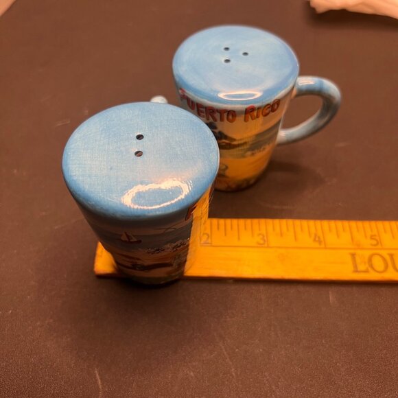 Puerto Rico Ceramic Cup Salt & Pepper Shaker Set Tropical Beach Scene Design - Picture 11 of 12